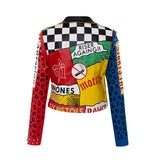 Punk Rock Jacket Motorcycle Clothing Graffiti Printing Rivet Women's Coat