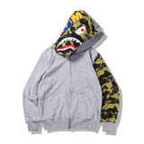 Shark Print Hoodie Autumn And Winter Shark Color Matching Cardigan Zipper Hooded Casual Plus Size Loose Sweater