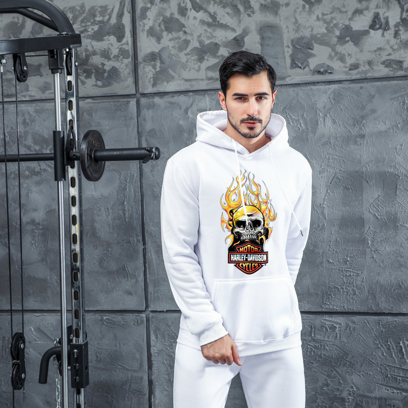Men Graphic Hoodie Fashion Harley Men and Women Velvet Padded Hooded Sweatshirt