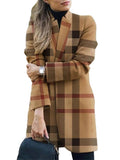 Long Sleeve Stand Collar Plaid Printed Woolen Coat