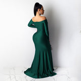 Winter Formal Dresses Sexy Dress Nightclub V-neck Formal Dress Solid Color Large Slit Long Dress Autumn and Winter Long Sleeve