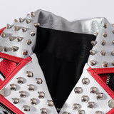 Women Leather Jacket Biker Motorcycle Coat Short Leather Jacket Graffiti Printing Contrast Color Motorcycle Leather Coat