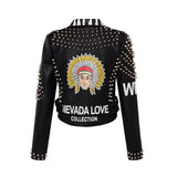 Punk Rock Jacket Graffiti Leather Jacket Color Contrast Short Slim Leather Jacket
