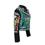 Women Leather Jacket Biker Motorcycle Coat Punk Graffiti Printing Leather Jacket Coat Women's Jacket