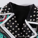 Women Leather Jacket Biker Motorcycle Coat Punk Graffiti Printing Leather Jacket Coat Women's Jacket