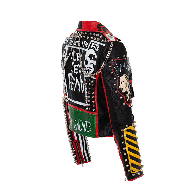 Punk Rock Jacket Fall/Winter Jacket Printed Rivet Coat