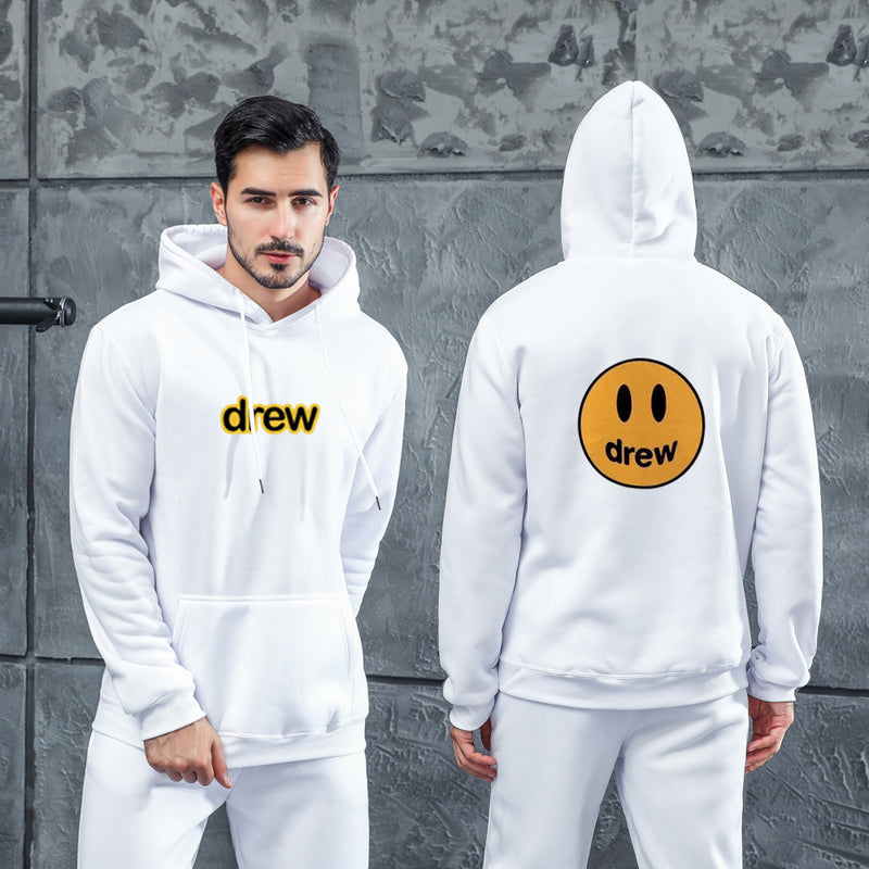Men Graphic Hoodie Fashion Casual Smiley Face Drew Men and Women Velvet Padded Hooded Sweatshirt