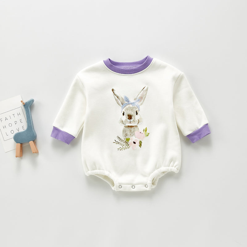 Winter Rompers Winter Baby Rabbit Long Sleeve Round Neck Cashmere Breathable Rompers Jumpsuit Onesie