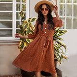 Burnt Orange Dress Women's Spring Long Sleeve Chiffon Midi Dress High Waist Temperament Women's Commuting Wear