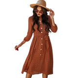 Burnt Orange Dress Women's Spring Long Sleeve Chiffon Midi Dress High Waist Temperament Women's Commuting Wear