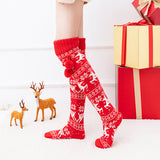 Winter Thick Knit Thigh High Socks Long Stockings Boot Christmas Stockings Elk with Ball Knitting Long Stockings Female