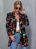 Boyfriend Floral Blzer Fashion Print Small Business Suit Coat Women's Clothing