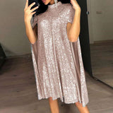 Daisy Buchanan Dress Small Stand Collar Sequins Dress Loose