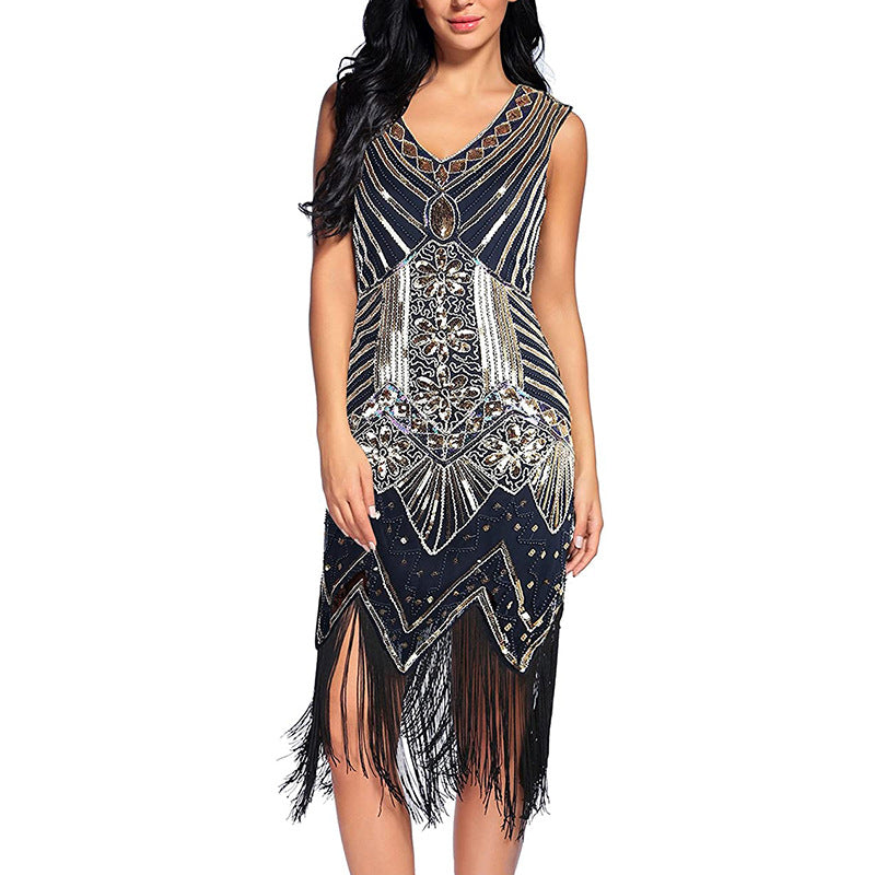 1920S Dress Vintage V-neck Sequined Evening Dress Fashion Sexy Dress