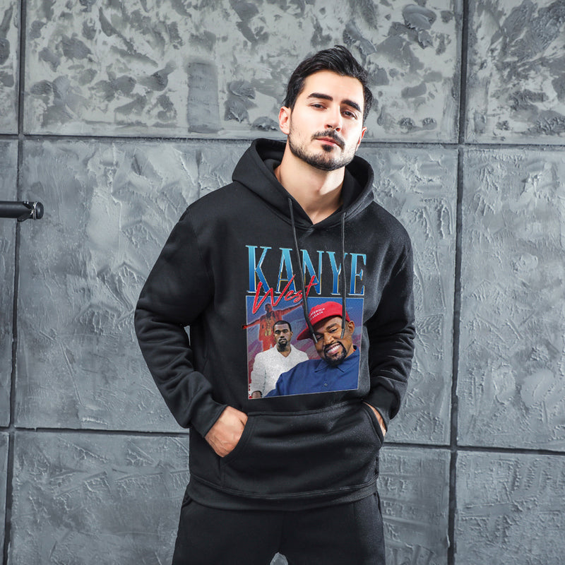 Men Graphic Hoodie Fashion Casual Kanye Men and Women Velvet Padded Hooded Sweatshirt