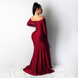 Winter Formal Dresses Sexy Dress Nightclub V-neck Formal Dress Solid Color Large Slit Long Dress Autumn and Winter Long Sleeve