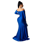 Winter Formal Dresses Sexy Dress Nightclub V-neck Formal Dress Solid Color Large Slit Long Dress Autumn and Winter Long Sleeve
