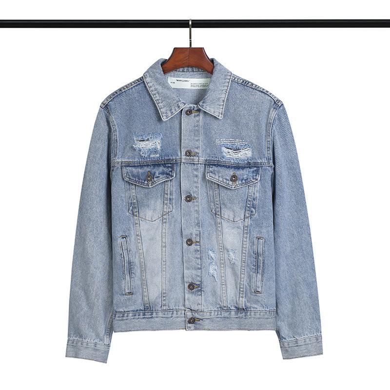 Ow Letter Printing Arrow Distressed Denim Coat Plus Size Casual Owt jacket