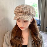 Check Beret Hat Women's Fashion Spring, Autumn and Winter Retro