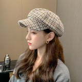 Check Beret Hat Women's Fashion Spring, Autumn and Winter Retro