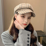 Check Beret Hat Women's Fashion Spring, Autumn and Winter Retro