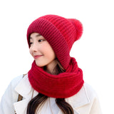 Women Winter Hats One-Piece Wool Fluffy Ball Cap Warm Ear Protection