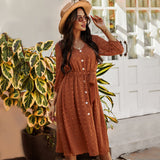 Burnt Orange Dress Women's Spring Long Sleeve Chiffon Midi Dress High Waist Temperament Women's Commuting Wear