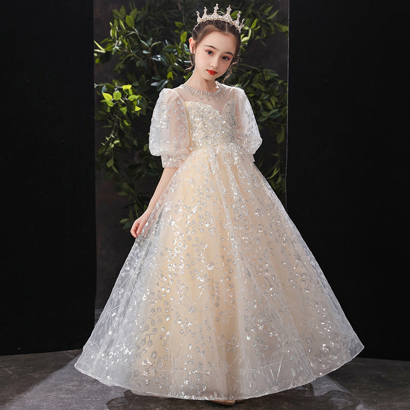 Princess Charlotte Flower Girl Dress Children's Evening Dress Host Model Catwalk Costume for Piano Performance