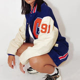 Yellow Varsity Jacket Autumn Leisure Printed Slim-Fit Crop-Top Baseball Uniform