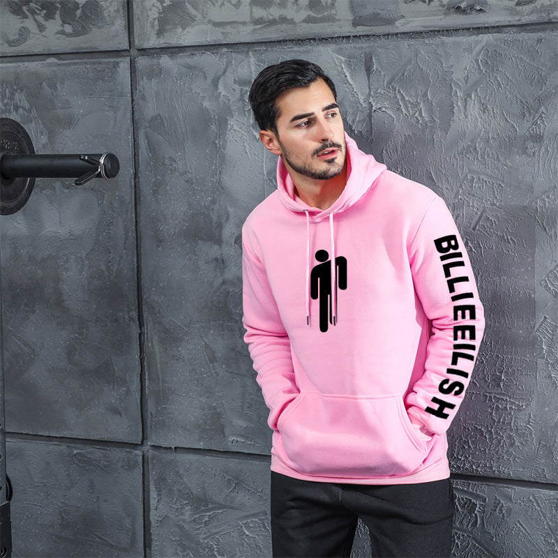 Men Graphic Hoodie Billie Eilish Hip Hop Casual Sports Hoodie Couple Fleece-Lined Men's Women's Pullover
