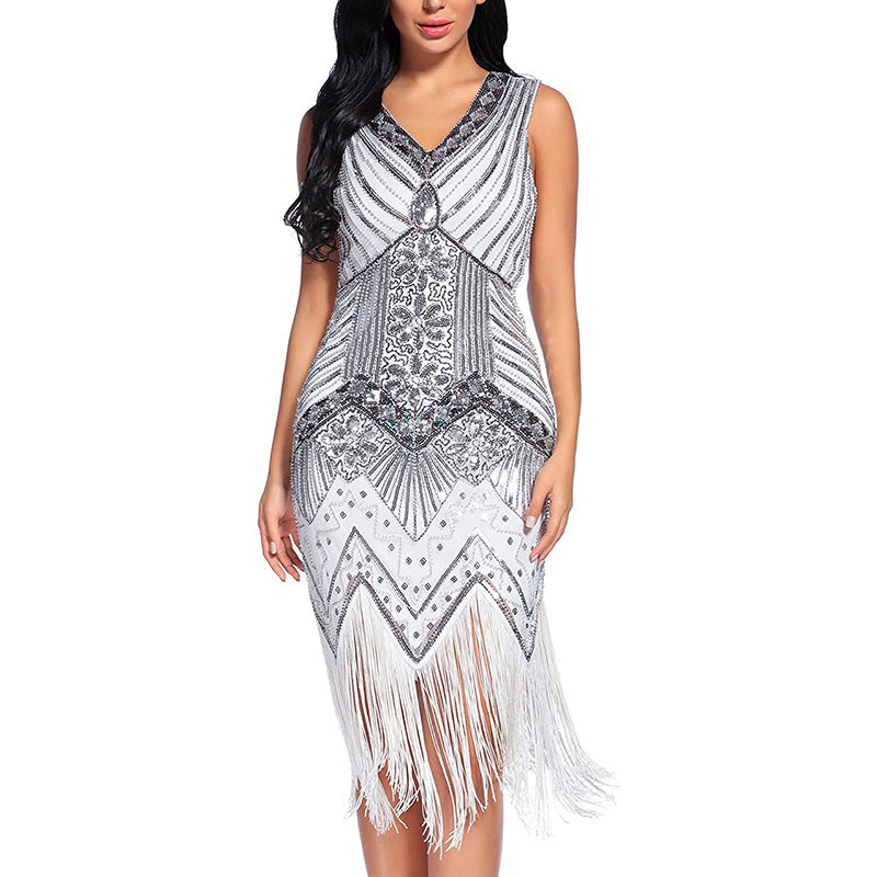 1920S Dress Vintage V-neck Sequined Evening Dress Fashion Sexy Dress