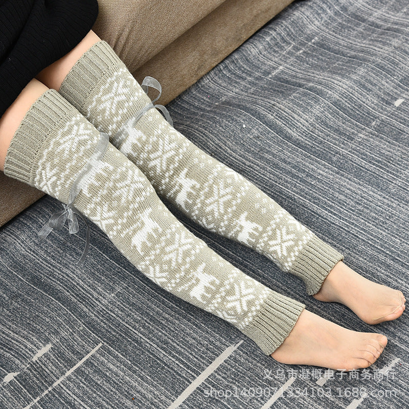 Winter Thick Knit Thigh High Socks Long Stockings Boot Wool Stockings Knitted over the Knee Bunching Socks