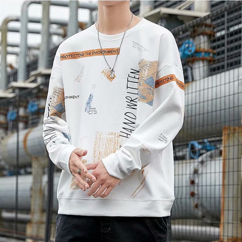 Men Sweatshirts Sweater Men's Autumn Loose round Neck Long Sleeve