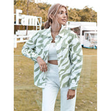 Women Denim Jacket Slim Light Green Zebra Pattern Denim Jacket