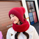 Women Winter Hats One-Piece Wool Fluffy Ball Cap Warm Ear Protection