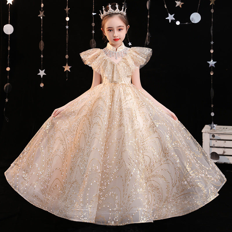 Princess Charlotte Flower Girl Dress Host Evening Dress Children's Catwalk Performance Costume Birthday Princess Dress Autumn