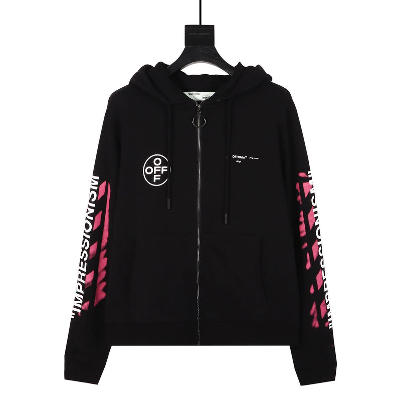 Ow Graffiti Arrow Zipper Hooded Jacket for Men and Women Owt hoodie