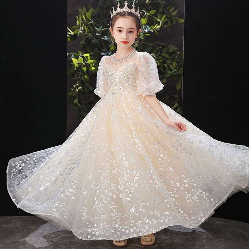 Princess Charlotte Flower Girl Dress Children's Evening Dress Host Model Catwalk Costume for Piano Performance
