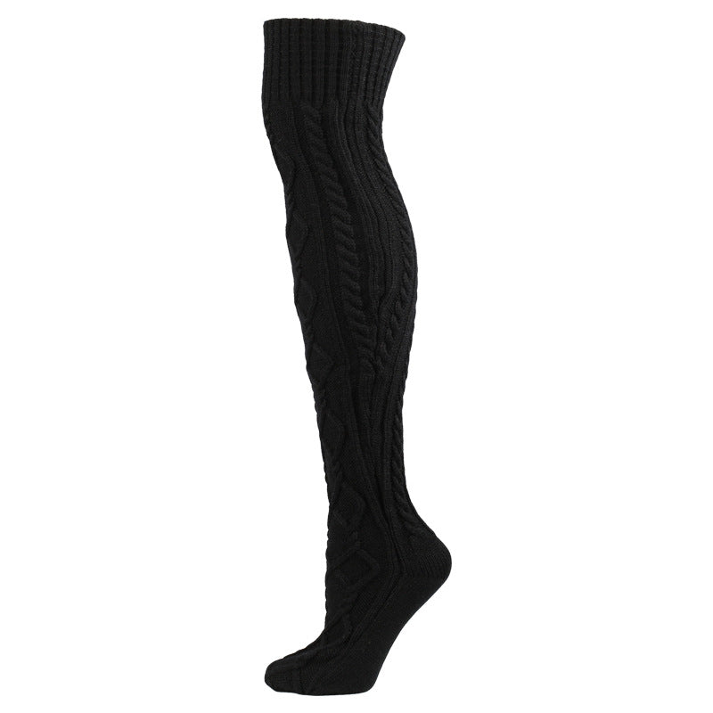 Winter Thick Knit Thigh High Socks Long Stockings Boot Autumn and Winter Warm Bunching Socks Knitted Jacquard Stockings