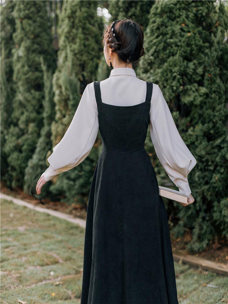 Vintage Shirt Suspender Dress Two-Piece Set Fashion 2 Pieces Set Cottagecore Academia Fashion Dresses