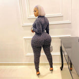 Winter Print Back Zipper Hip Lifting Long Sleeve One-Piece Trousers