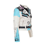 Punk Rock Jacket Graffiti Printing Rivet Motorcycle Leather Coat