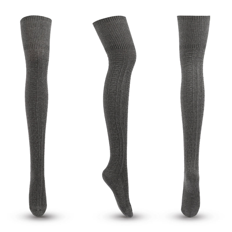 Winter Thick Knit Thigh High Socks Long Stockings Boot Fall/Winter Striped Solid Color Stockings