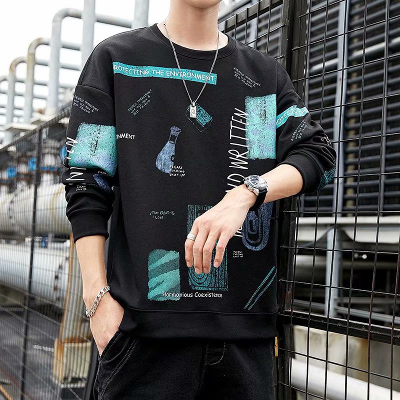 Men Sweatshirts Sweater Men's Autumn Loose round Neck Long Sleeve