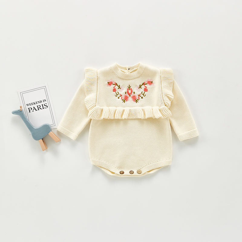 Spring Rompers Baby Knitwear Embroidery Knitting Shirt One-Piece Romper