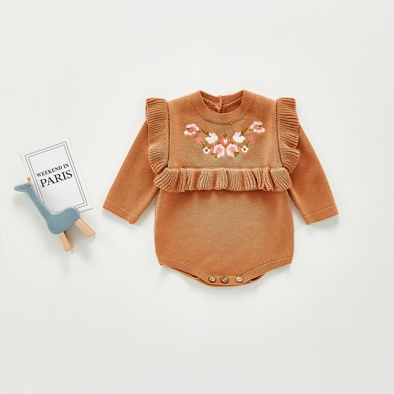 Spring Rompers Baby Knitwear Embroidery Knitting Shirt One-Piece Romper
