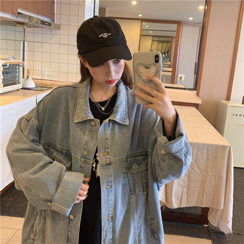 Comic Denim Jacket Women's Autumn and Winter Loose Vintage Jacket Top