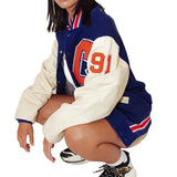 Yellow Varsity Jacket Autumn Leisure Printed Slim-Fit Crop-Top Baseball Uniform
