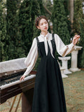 Vintage Shirt Suspender Dress Two-Piece Set Fashion 2 Pieces Set Cottagecore Academia Fashion Dresses