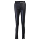 Brown Leather Pants Skinny Split Zipper Leather Pants Women's Autumn and Winter Tight Mid-Waist Straight Trousers